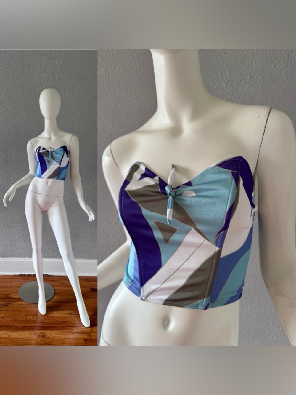 Vintage Strapless Pin Up GEOMETRIC Boned Top Bustier Corset S/M